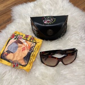 Ed Hardy Vintage Tattoo Sunglasses with Embroidered Case